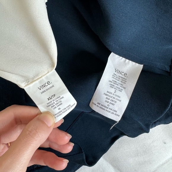 Vince XS 2 Navy and White Contrast Silk Blouses Bundle of Two - Picture 6 of 10